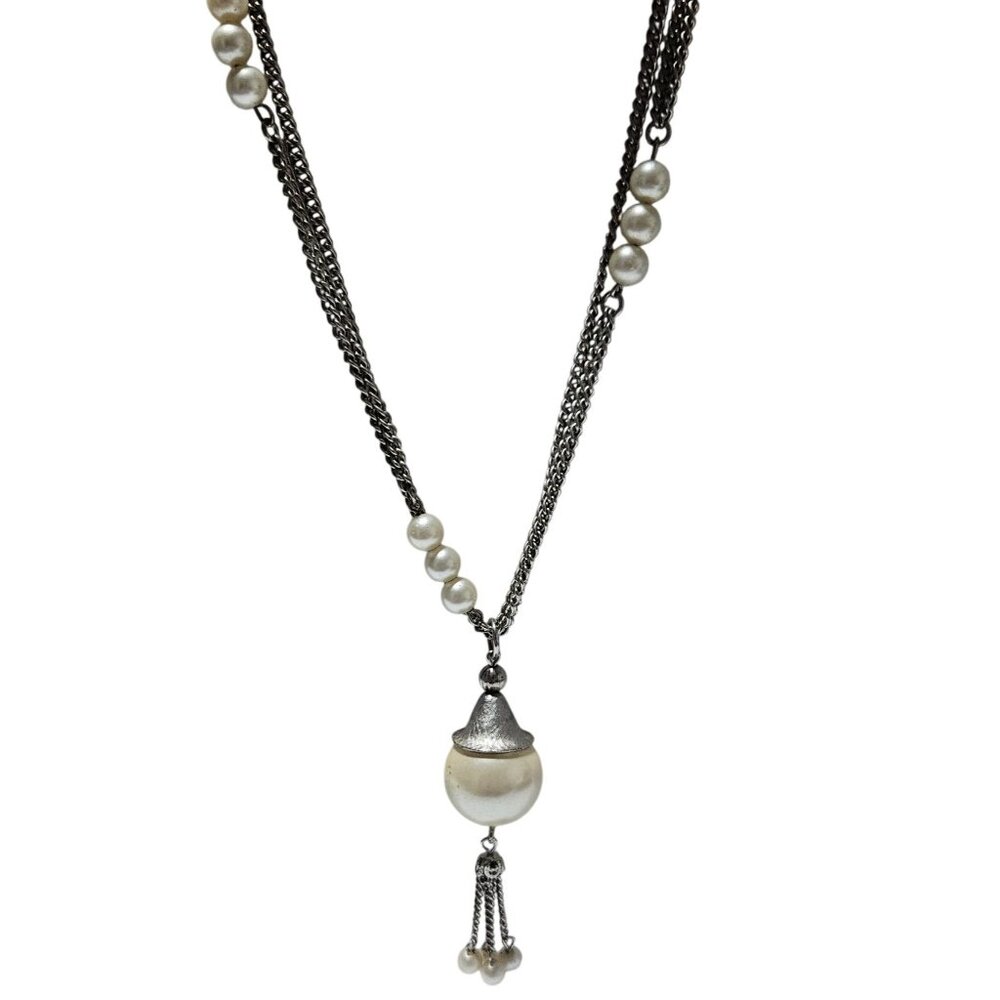 Elegant Silver Chain Necklace Faux Pearl Accents Dangling Charm Fashion Jewelry